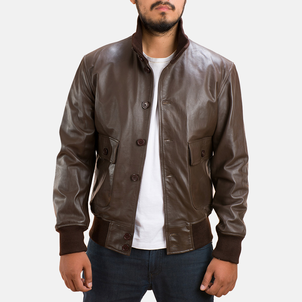 Mens Columbus Brown Leather Bomber Jacket